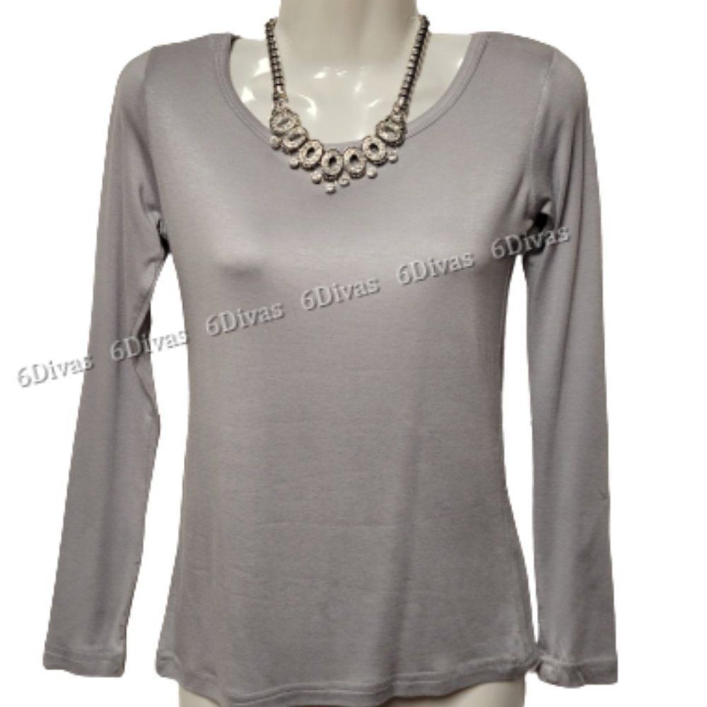 Womens Grey Top Basic Blouse Yoga Top Long-Sleeve T-Shirt Casual Summer Tees NEW